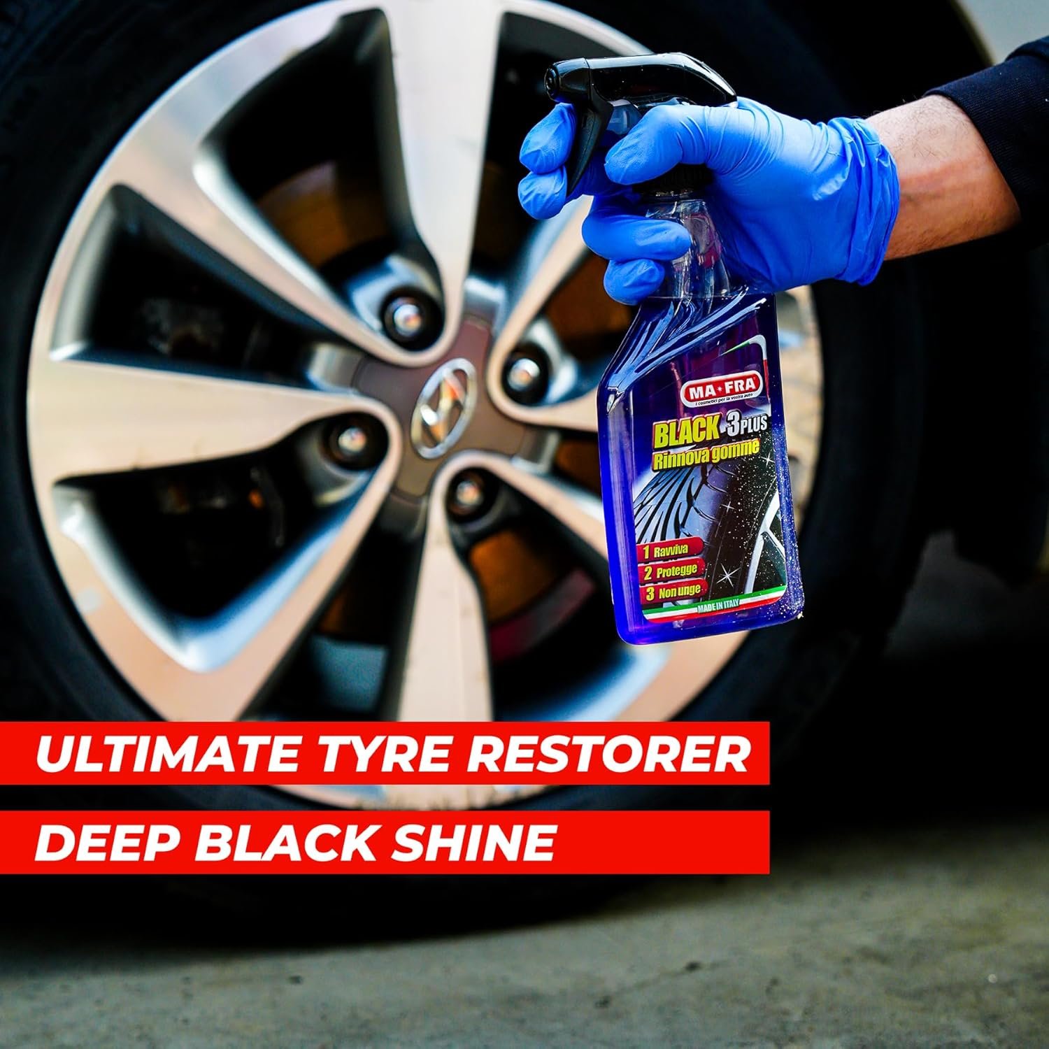 MAFRA Black 3Plus – 500ml Tire Blackener & Shiner | Renews, Softens & Protects Car Tyres