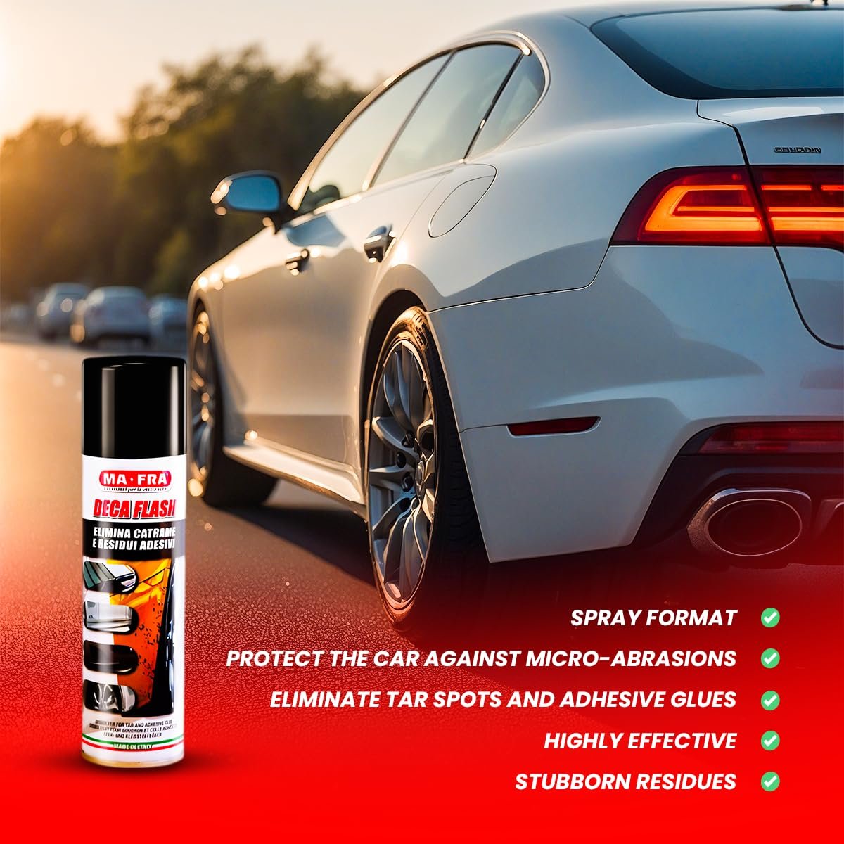 DECA FLASH | Tar & Adhesive Remover Spray 250ml | Removes Tar Spots, Glue Residues, Stickers & Micro-Abrasions | Gentle on Paint