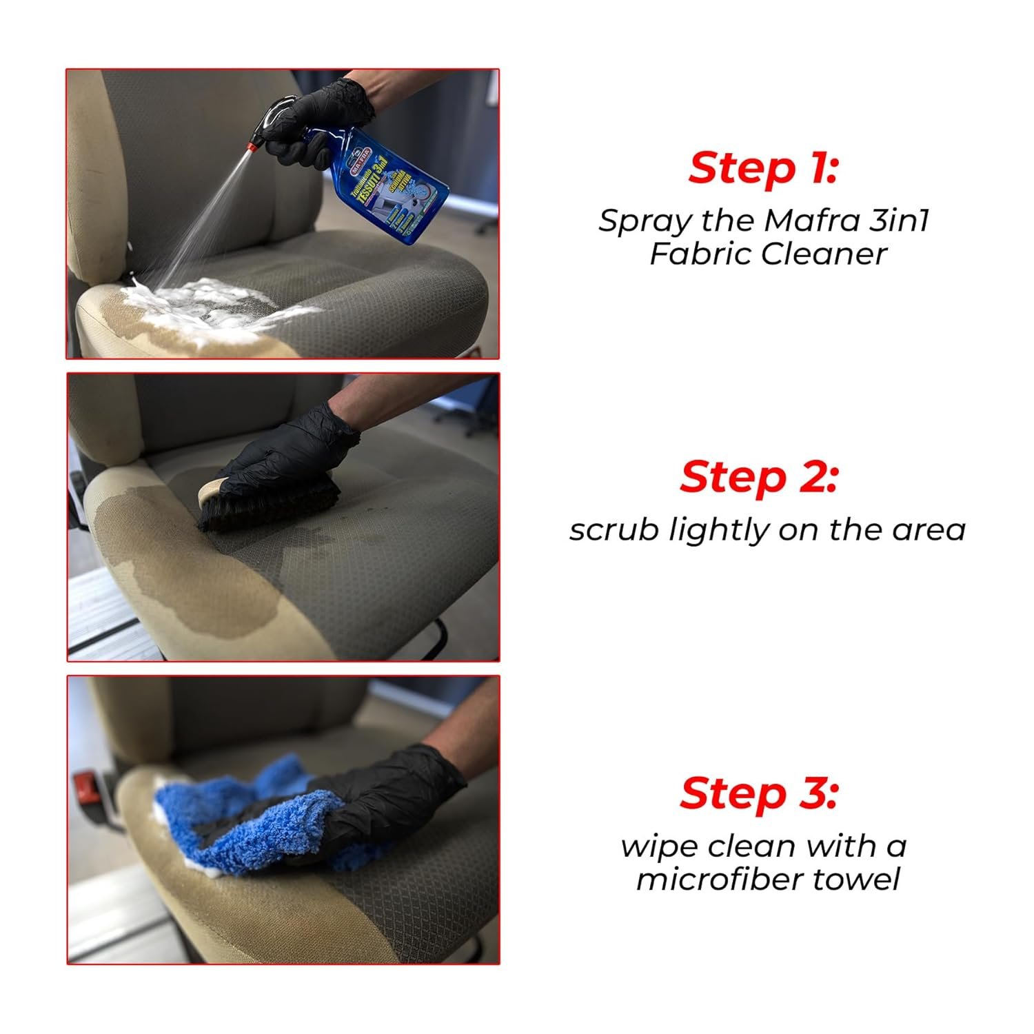 MAFRA 3-in-1 DIY Fabric Treatment Spray | Active Foam Cleaner for Car Seats, Upholstery, Velvet, and Alcantara | Removes Dirt, Odour & Stains