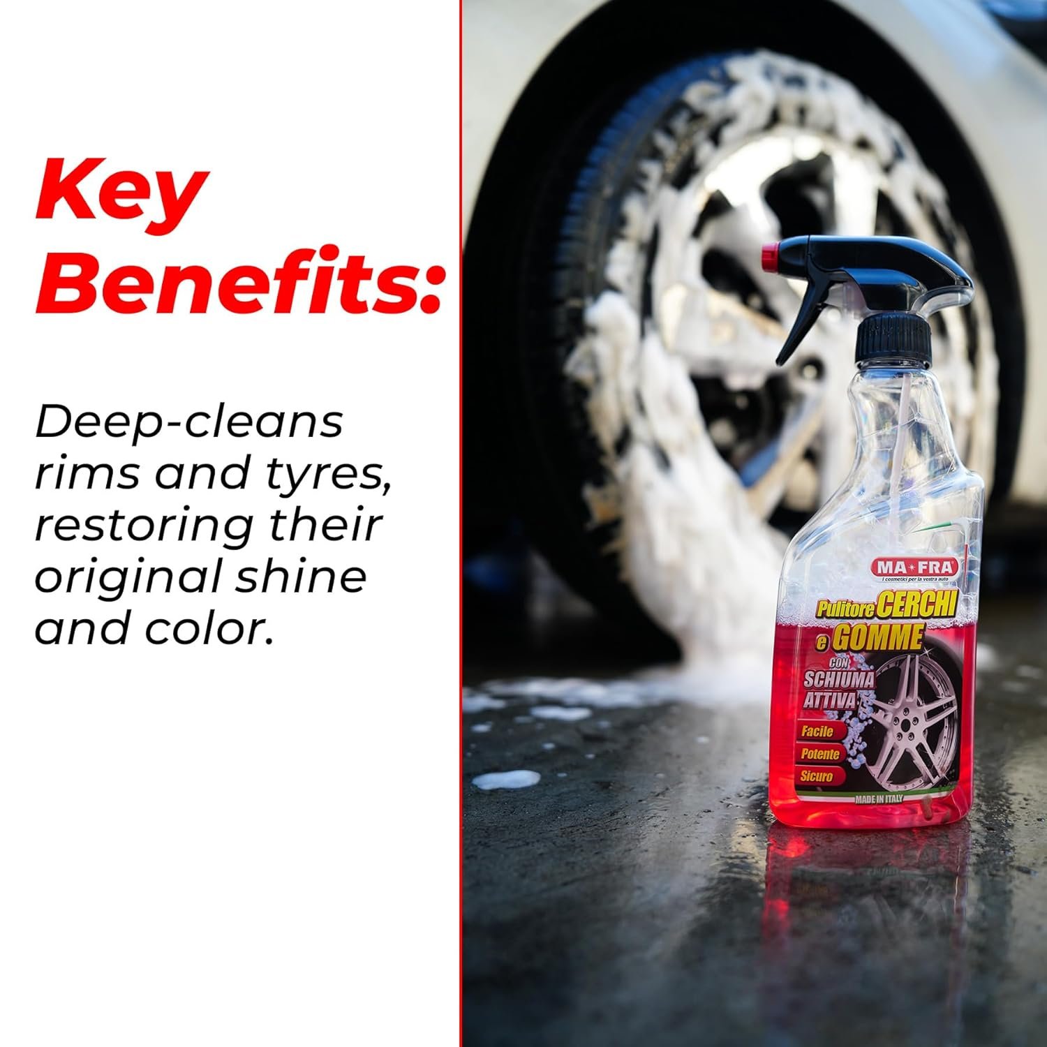 Wheel & Tyre Cleaner 500ml | Active Foam Alloy Rim & Tyre Cleaner | Removes Brake Dust, Road Grime & Restores Tyre Color | Protects Wheels & Rubber Tyres - Image 3