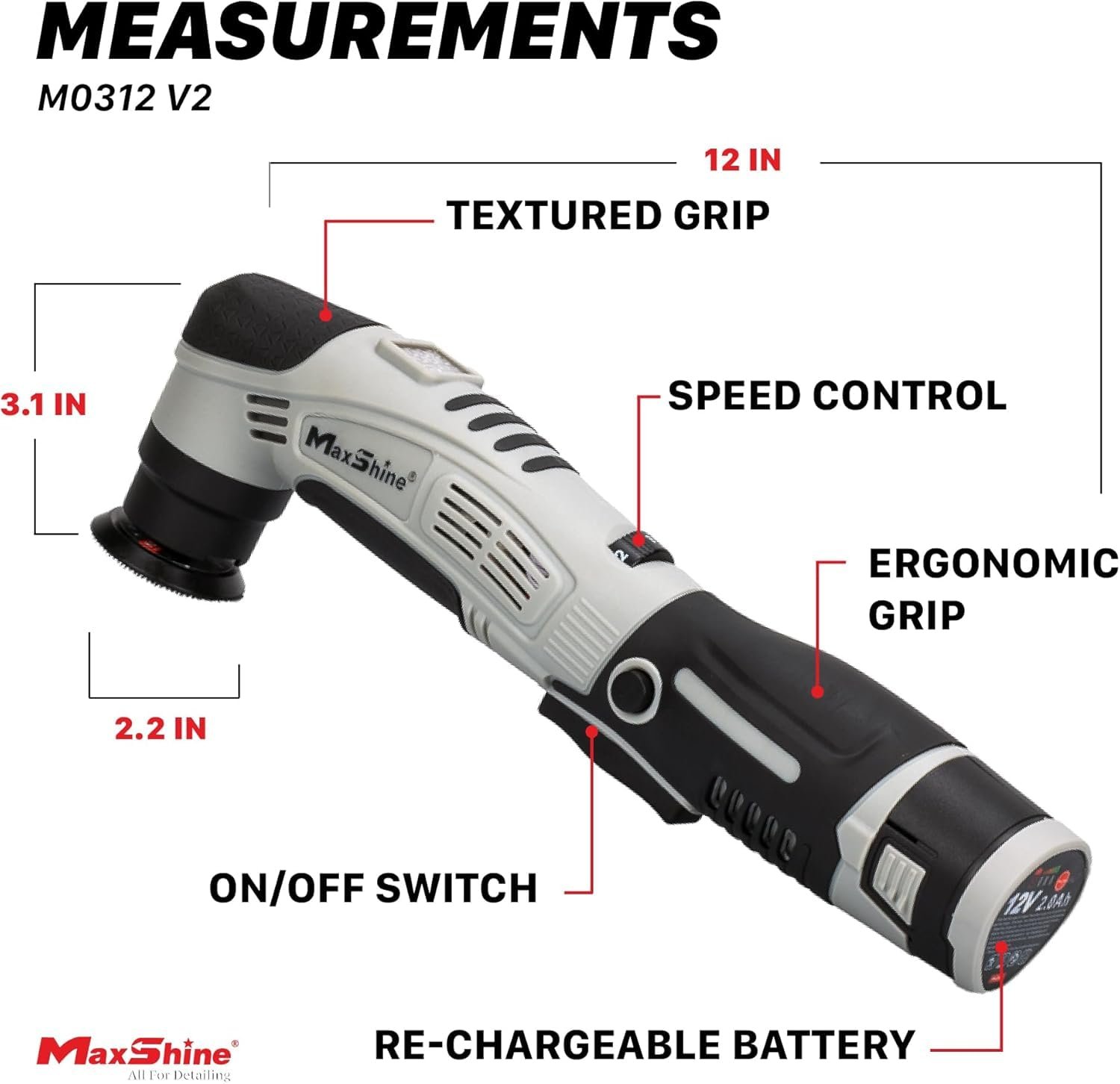 MaxShine M0312 V2 Professional Cordless Dual Action & Rotary Polisher | 6-Speed | Detailing & Scratch Repair