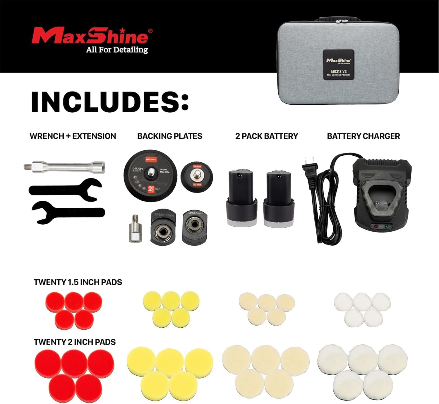 MaxShine M0312 V2 Professional Cordless Dual Action & Rotary Polisher | 6-Speed | Detailing & Scratch Repair - Image 3